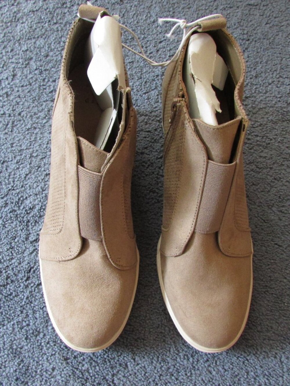 NWT A New Day 11 Taupe Wedge Ankle Boots with Side Zipper Faux Suede